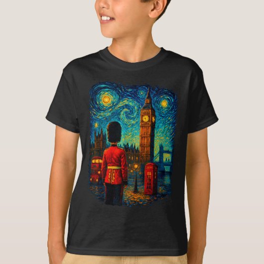 Starry Night London Red Telephone Box Queen's Guar T-Shirt (Vorderseite)