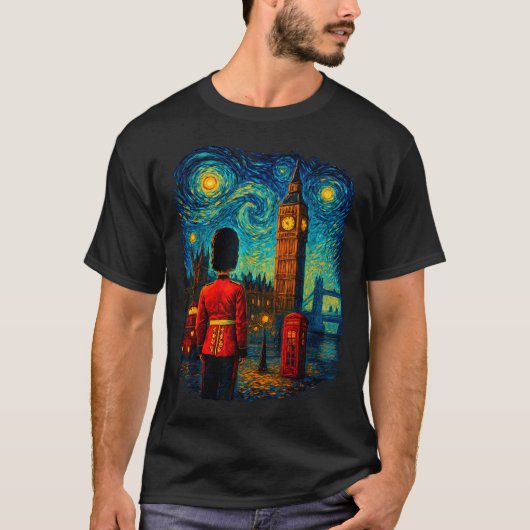 Starry Night London Red Telephone Box Queen's Guar T-Shirt (Vorderseite)