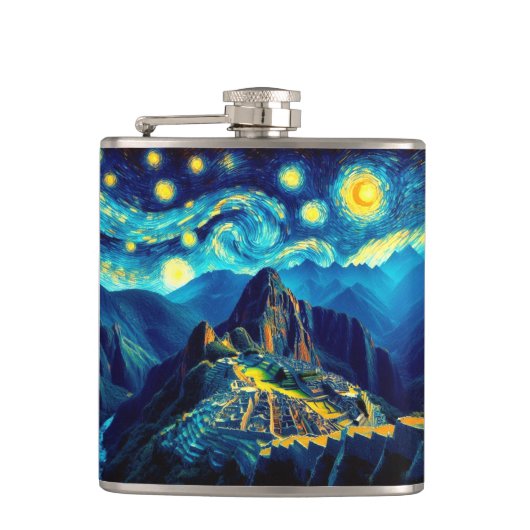 Starry Night Machu Picchu Peru Flachmann (Vorderseite)