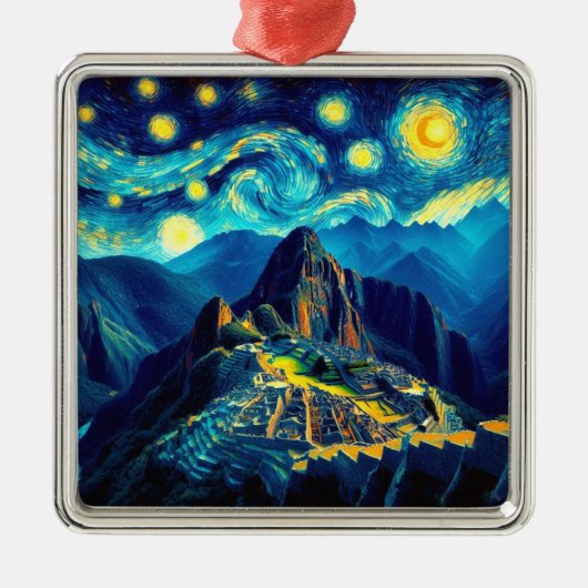 Starry Night Machu Picchu Peru Ornament Aus Metall (Vorne)