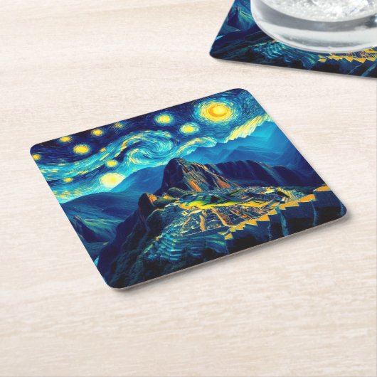 Starry Night Machu Picchu Peru Rechteckiger Pappuntersetzer (angewinkelt)