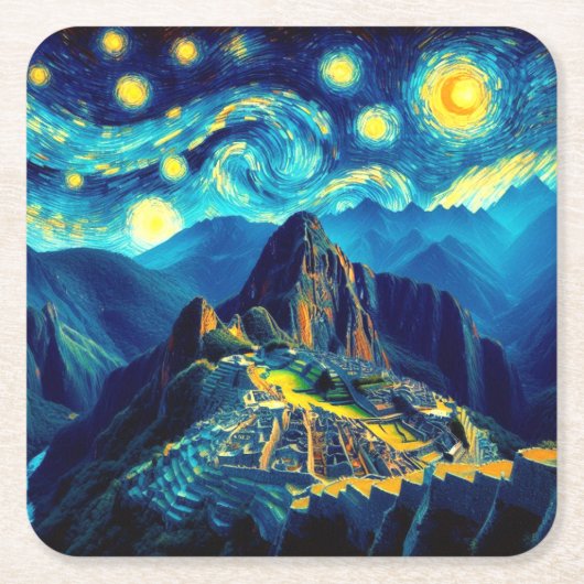 Starry Night Machu Picchu Peru Rechteckiger Pappuntersetzer (Vorderseite)