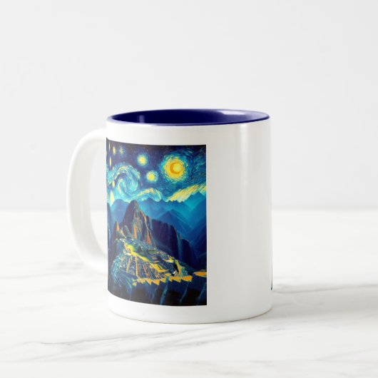 Starry Night Machu Picchu Peru Zweifarbige Tasse (Vorderseite Links)