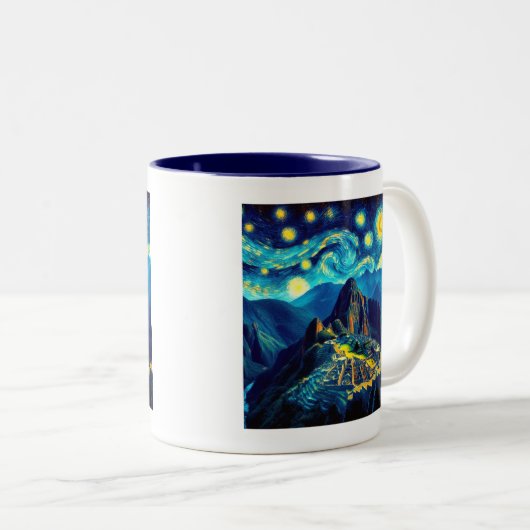 Starry Night Machu Picchu Peru Zweifarbige Tasse (VorderseiteRechts)