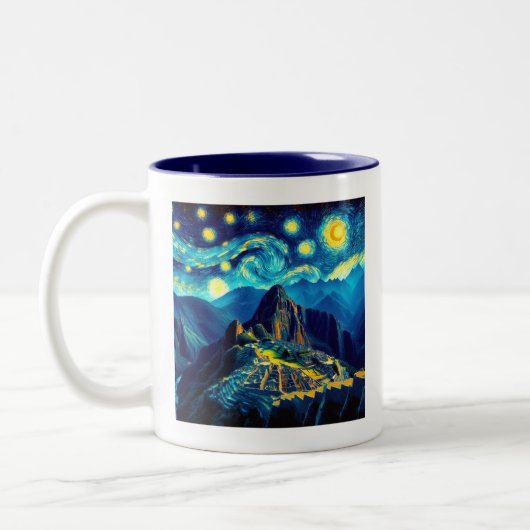 Starry Night Machu Picchu Peru Zweifarbige Tasse (Links)