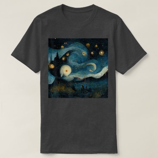 Starry Night mied mit Hieronymus Bosch T-Shirt (Design vorne)