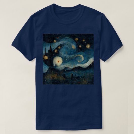 Starry Night mied mit Hieronymus Bosch T-Shirt (Design vorne)