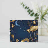 Starry Night mit Gold Crescent Moon Postkarte (Stehend Vorderseite)