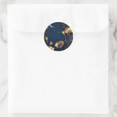 Starry Night mit Gold Crescent Moon Runder Aufkleber (Tasche)