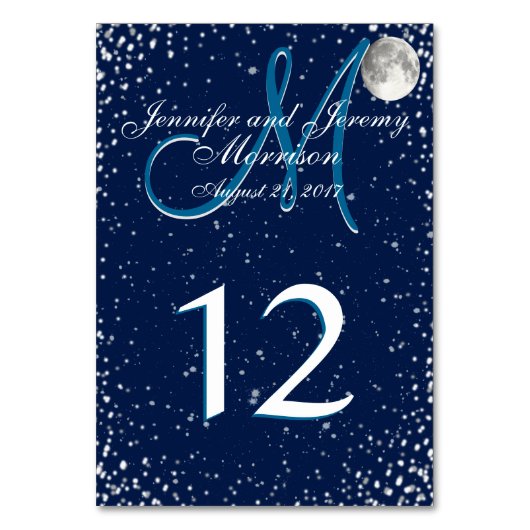 Starry Night mit Moon Monogram Tischnummer (Vorderseite)