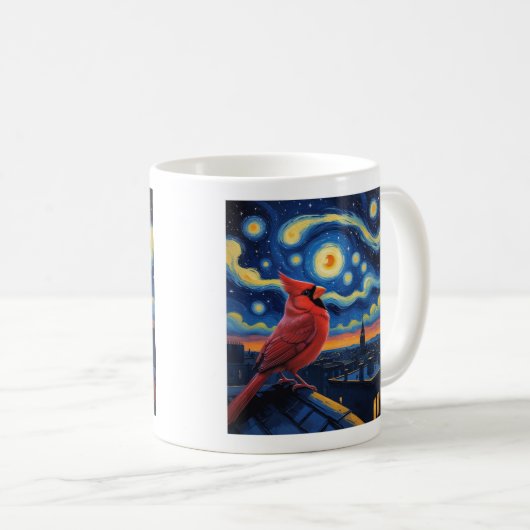 Starry Night mit Northern Kardinal Kaffeetasse (VorderseiteRechts)