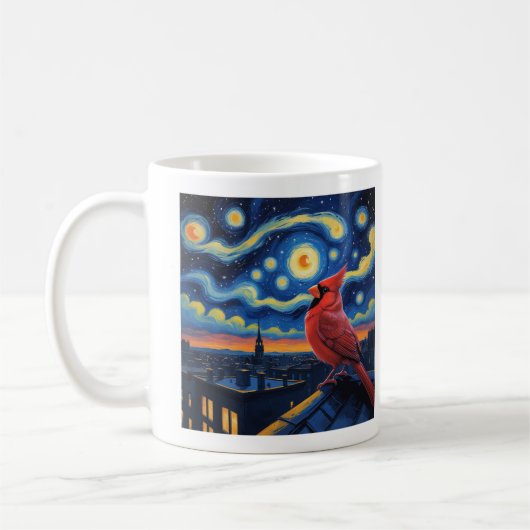 Starry Night mit Northern Kardinal Kaffeetasse (Links)