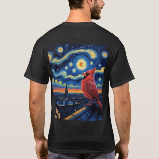 Starry Night mit Northern Kardinal T-Shirt (Rückseite)
