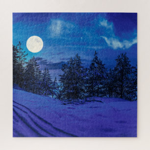 Starry night mit Vollmond im Puzzle des Waldes