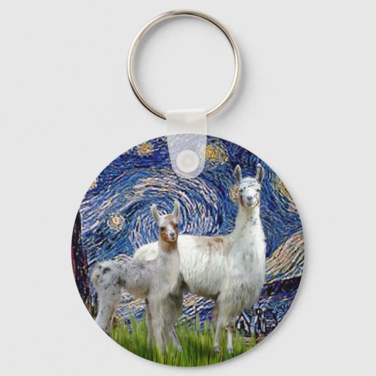 Starry Night mit zwei Llamas Schlüsselanhänger (Vorderseite)