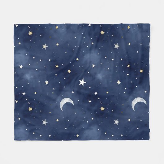 Starry Night Moon Constellations Pattern Fleecedecke (Vorderseite (Horizontal))