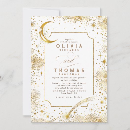 Starry Night Moon Falling Star Celestial Wedding Einladung (Vorderseite)