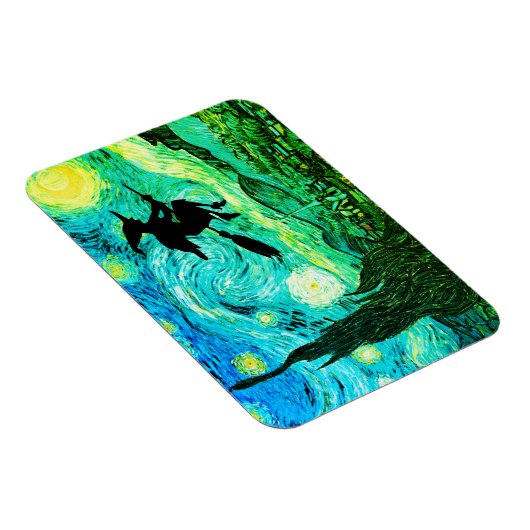 Starry Night Moon Flying Hexe-Silhouette Magnet (Rechte Seite)