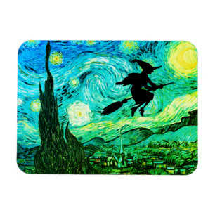 Starry Night Moon Flying Hexe-Silhouette Magnet