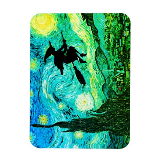 Starry Night Moon Flying Hexe-Silhouette Magnet (Vertikal)