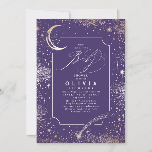 Starry Night Moon Mystical Celestial Baby Dusche Einladung (Vorderseite)