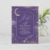 Starry Night Moon Mystical Celestial Baby Dusche Einladung (Stehend Vorderseite)