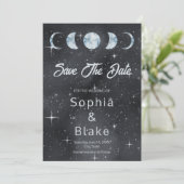 Starry Night Moon Phasen Zodiac Save the Date Einladung (Stehend Vorderseite)