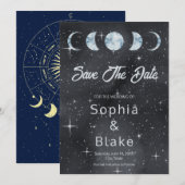 Starry Night Moon Phasen Zodiac Save the Date Einladung (Vorne/Hinten)
