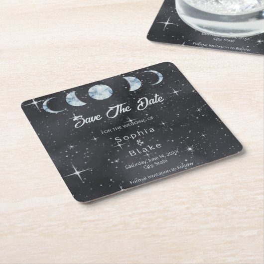 Starry Night Moon Phases Celestial Save the Date Rechteckiger Pappuntersetzer (angewinkelt)