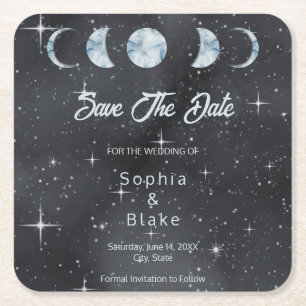 Starry Night Moon Phases Celestial Save the Date Rechteckiger Pappuntersetzer