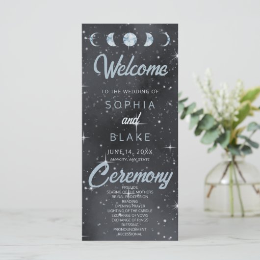 Starry Night Moon Phases Celestial Wedding Program (Stehend Vorderseite)