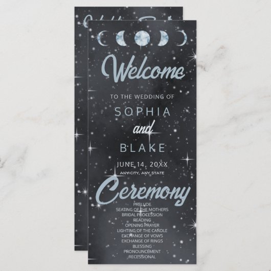 Starry Night Moon Phases Celestial Wedding Program (Vorne/Hinten)