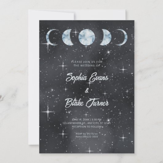 Starry Night Moon Phases Zodiac Celestial Hochzeit Einladung (Vorderseite)