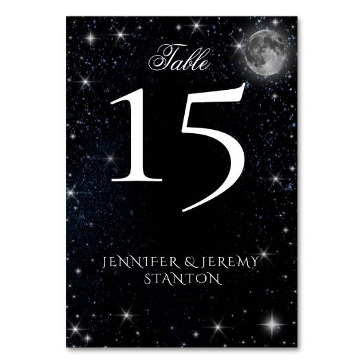 Starry Night Moon Tischkarte Tischnummer (Vorderseite)