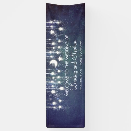 Starry Night Moon und Star Blue Wedding Banner (Vertikal)
