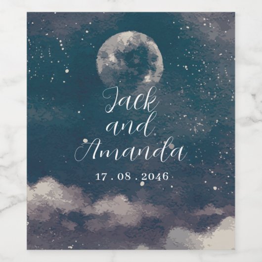 Starry Night Moonlight Wedding Wine Bottle Label Weinetikett (Einzelnes Label)