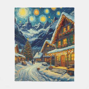 Starry Night Mountain Village Weihnachten Fleecedecke