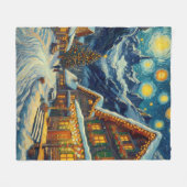 Starry Night Mountain Village Weihnachten Fleecedecke (Vorderseite (Horizontal))