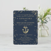 Starry Night Nautical Anchor Beach Hochzeit Einladung (Stehend Vorderseite)