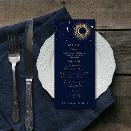 Starry Night Navy Blue Celestial Galaxy Hochzeit Menükarte