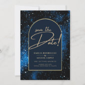 Starry Night Navy Blue Gold Wedding RETT DATE Einladung (Vorderseite)