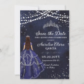 Starry Night Navy Blue Gown Silver Quinceañera Save The Date (Vorderseite)