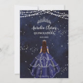 Starry Night Navy Blue Gown Silver Quinceañera Save The Date (Rückseite)