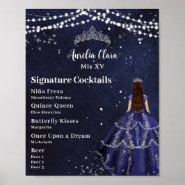 ?Starry Night Navy Blue Quinceanera Bar Drink Menu Poster