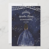 Starry Night Navy Blue Quinceañera Brown Princess Einladung (Rückseite)
