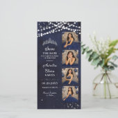 Starry Night Navy Blue Quinceañera Photo Booth Save The Date (Stehend Vorderseite)