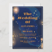 Starry Night Navy Blue Silver Glitzer Hochzeit Einladung (Vorderseite)