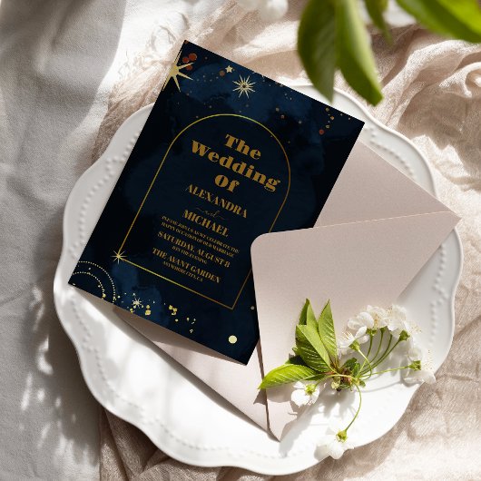 Starry Night Navy Blue Silver Glitzer Hochzeit Einladung