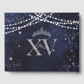 Starry Night Navy Blue Silver Quinceañera Geburtst Gästebuch (Rückseite)