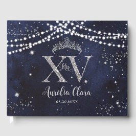 Starry Night Navy Blue Silver Quinceañera Geburtst Gästebuch